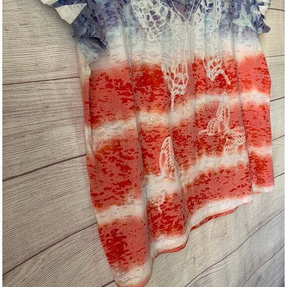 FRESH Red White Blue Butterfly Top Jeweled Stars and Stripes Size 1X - Picture 15 of 15